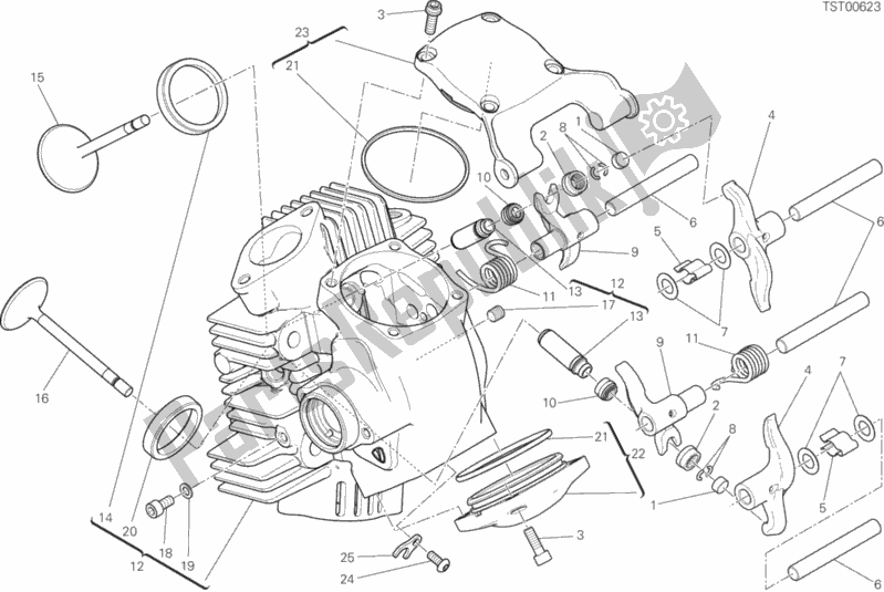 Alle onderdelen voor de Horizontale Kop van de Ducati Scrambler 1100 Sport Thailand 2020